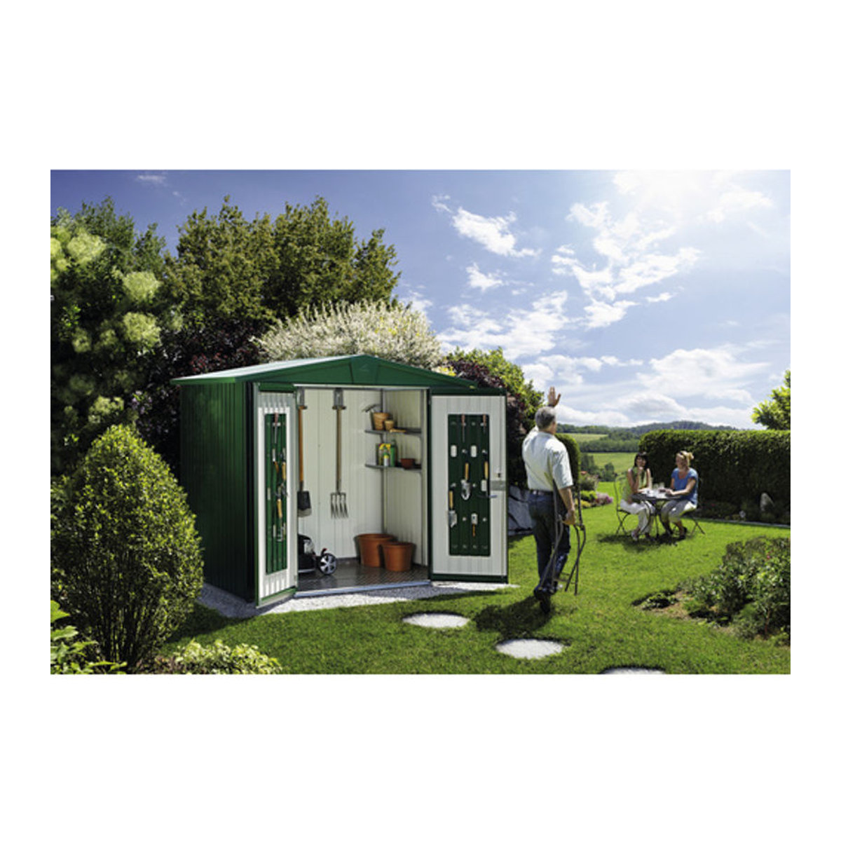Biohort Gerätehaus Europa Gr. 3 aus Stahl in Grün, B/H/T: 244 x 203 x 156 cm - Bild 1