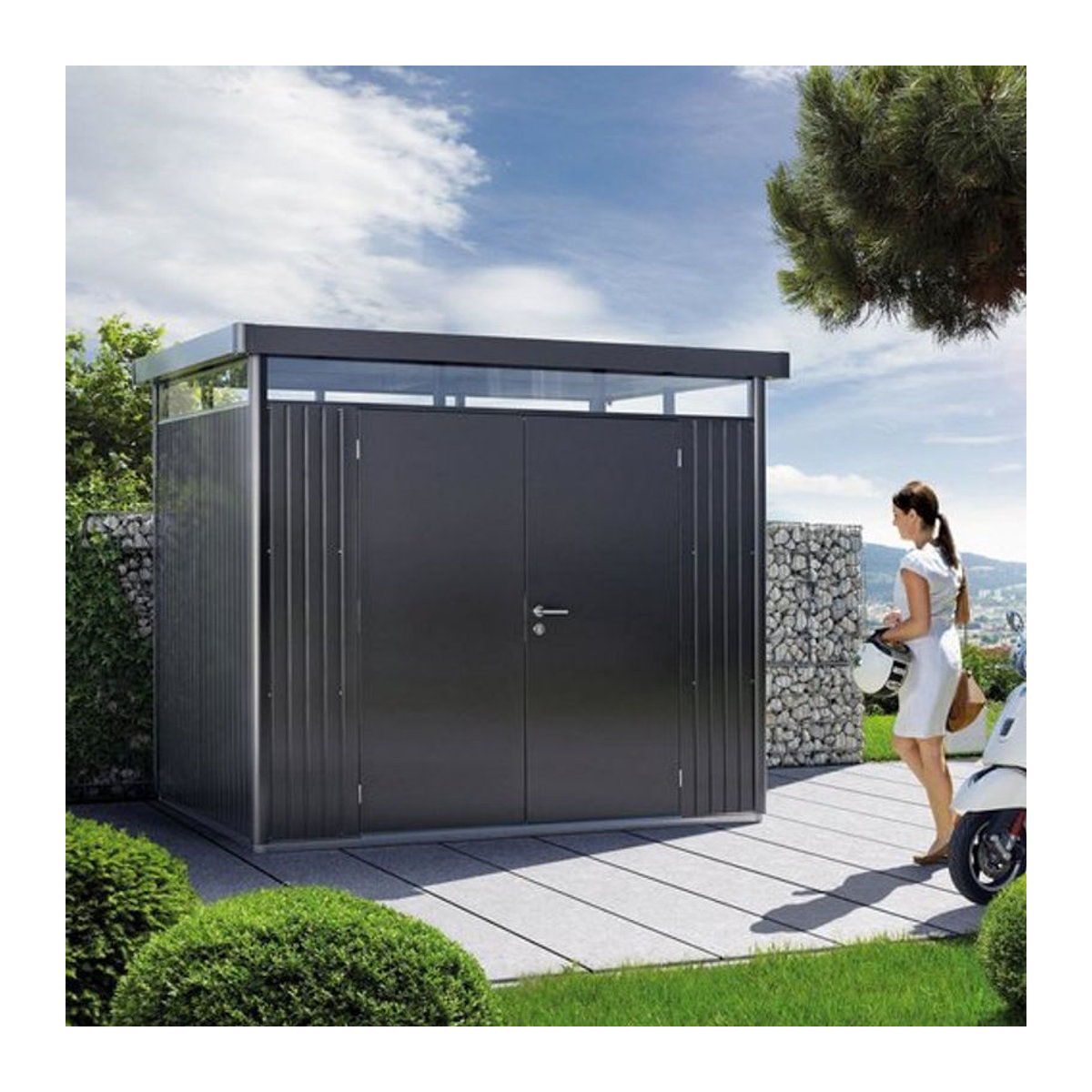 Biohort Gerätehaus HighLine aus Stahl in Grau Anthrazit B/H/T: 275 x 222 x 195 cm - Bild 1
