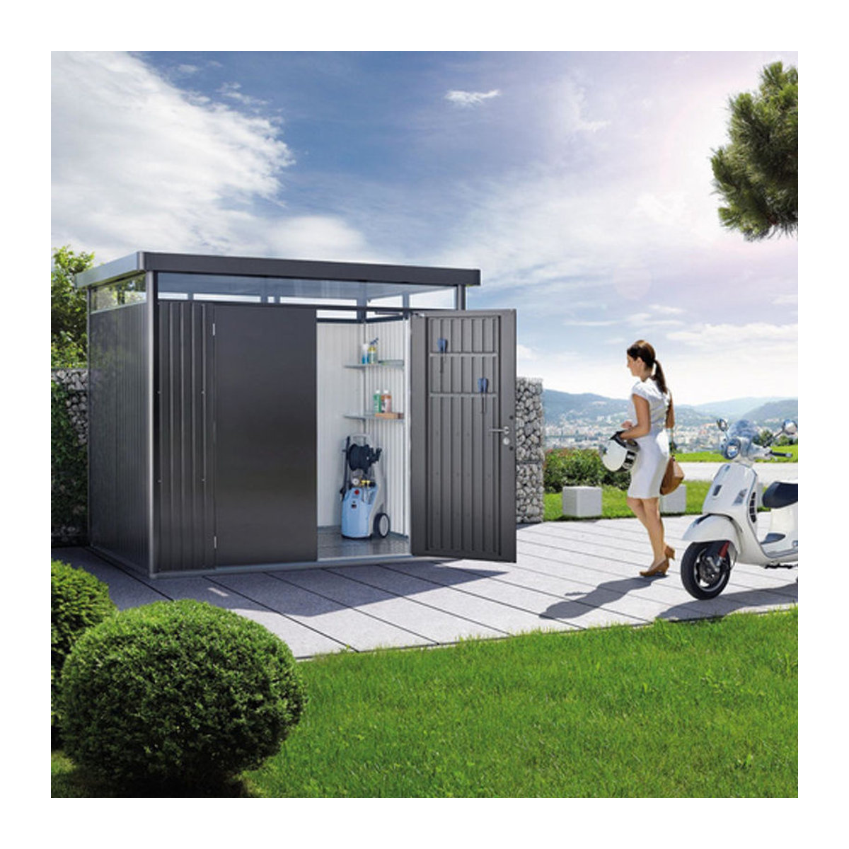 Biohort Gerätehaus HighLine aus Stahl in Grau Anthrazit B/H/T: 275 x 222 x 195 cm - Bild 2