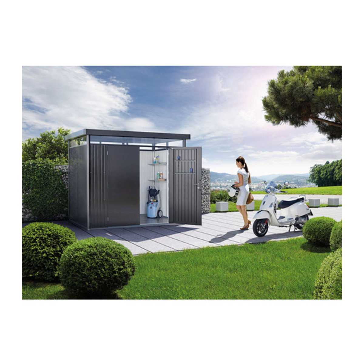 Biohort Gerätehaus HighLine aus Stahl in Grau Anthrazit B/H/T: 275 x 222 x 195 cm - Bild 3