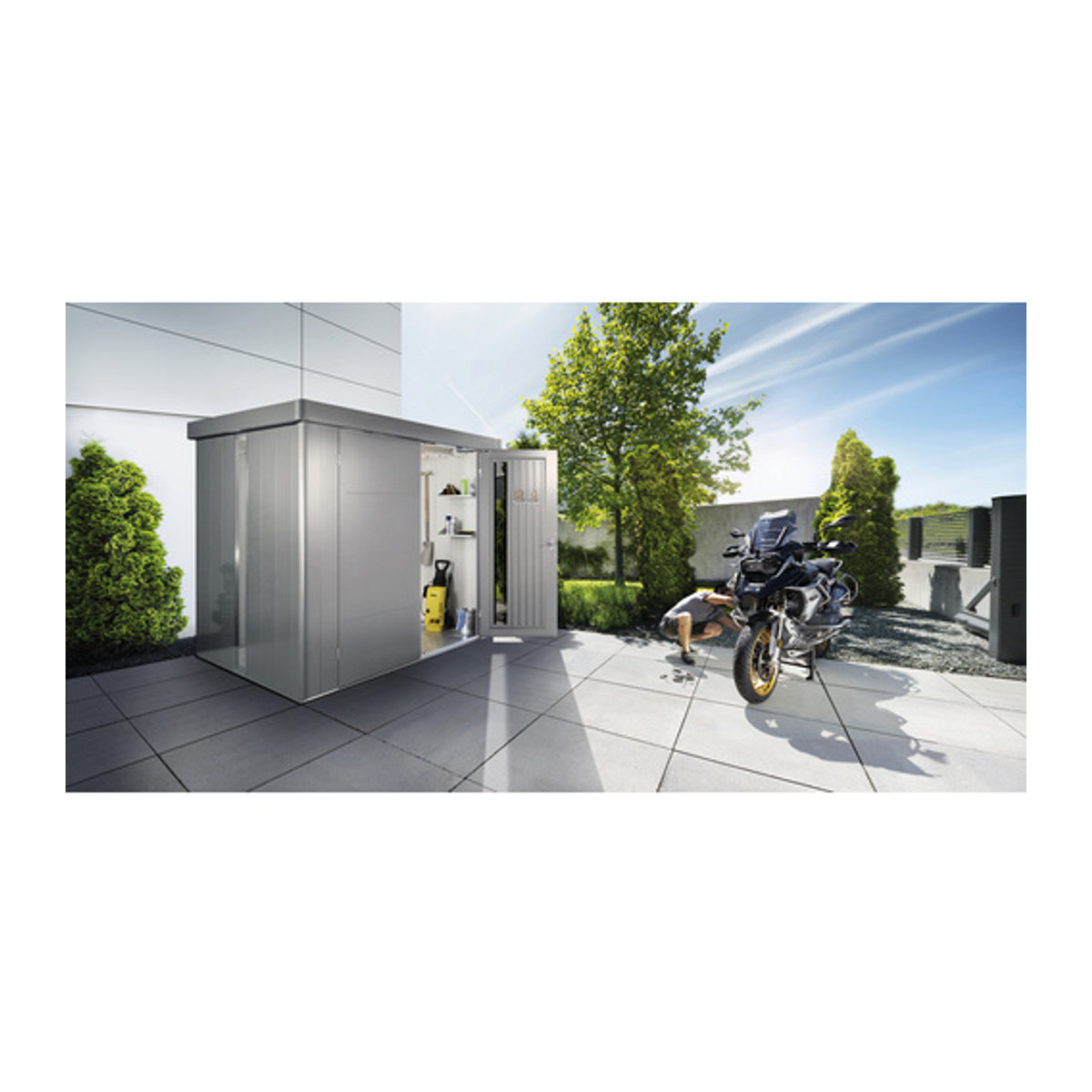 Biohort Gerätehaus Neo 2B aus Stahl in Grau B/H/T: 236 x 222 x 236 cm - Bild 2