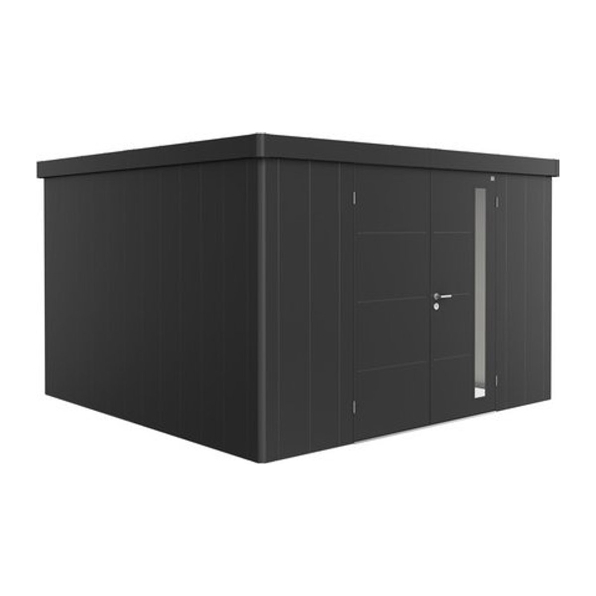 Biohort Gerätehaus Neo aus Stahl in Grau mit Außenmaßen B: 348 cm, H: 222 cm, T: 348 cm - Bild 1