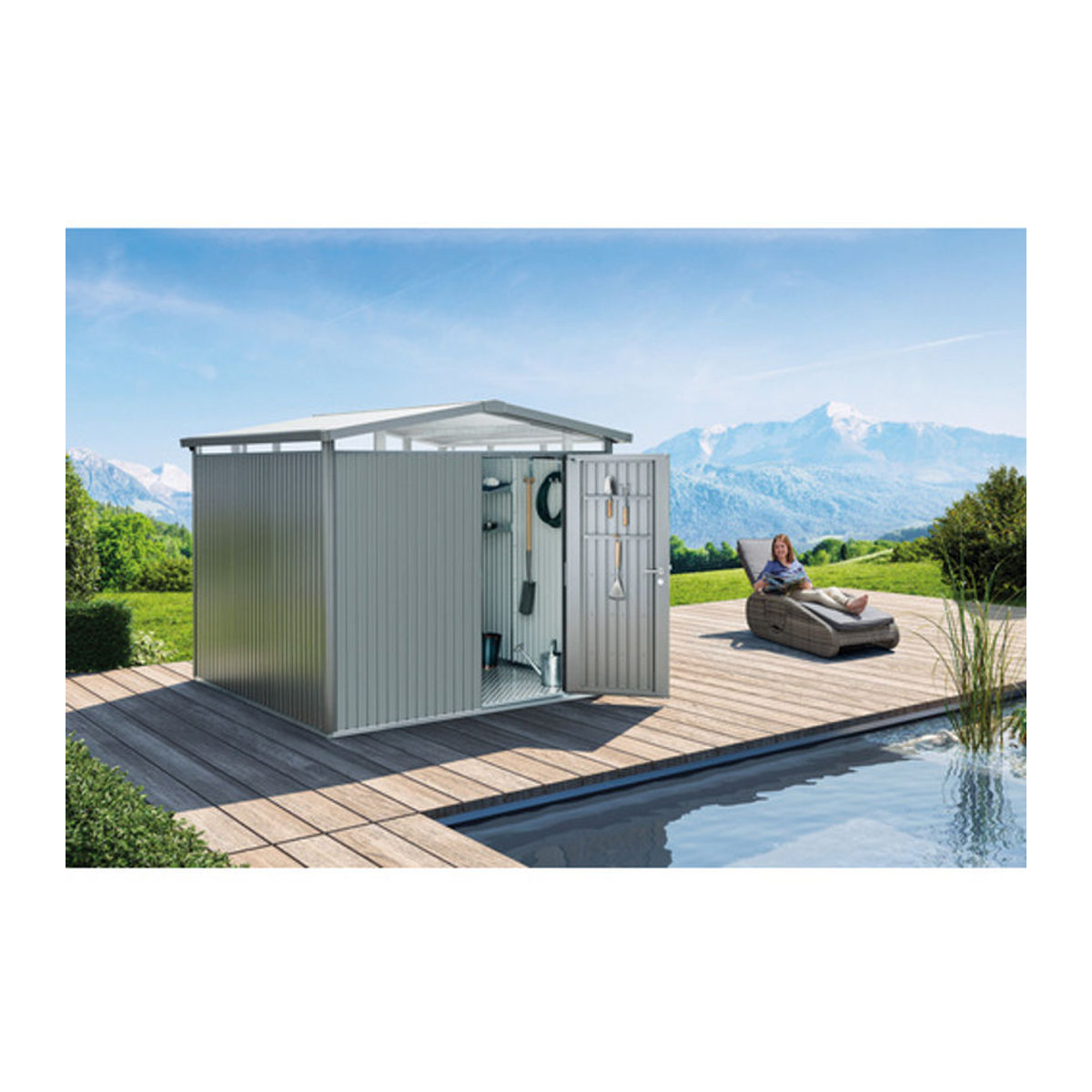 Biohort Gerätehaus Panorama aus Metall in Grau, B/H/T: 273 x 227 x 278 cm - Bild 2
