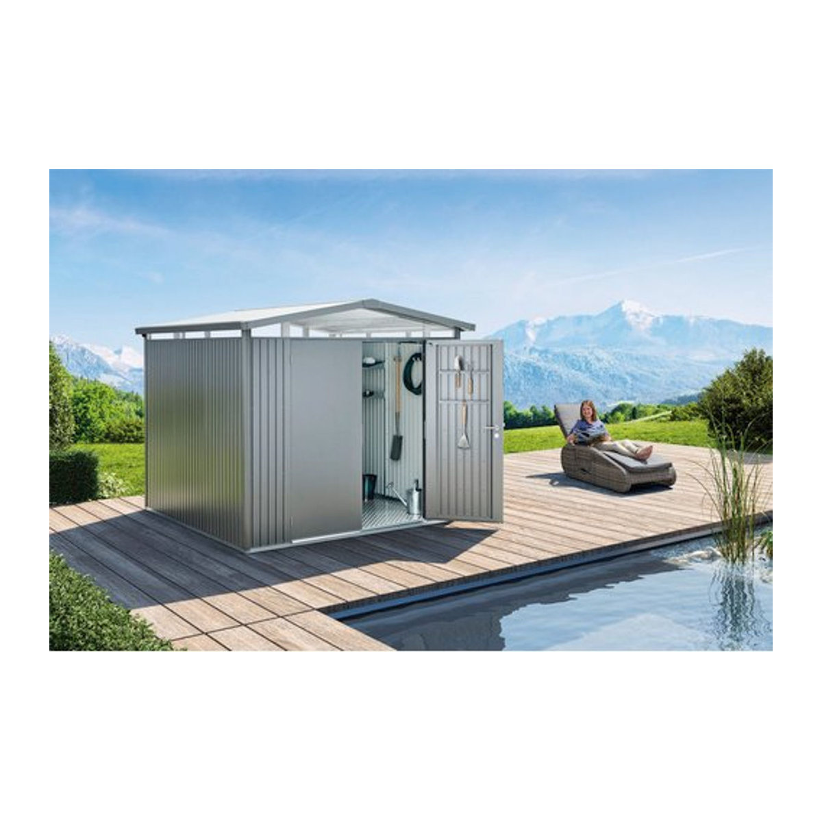 Biohort Gerätehaus Panorama aus Metall in Grau, B x H x T: 273 x 227 x 278 cm - Bild 1