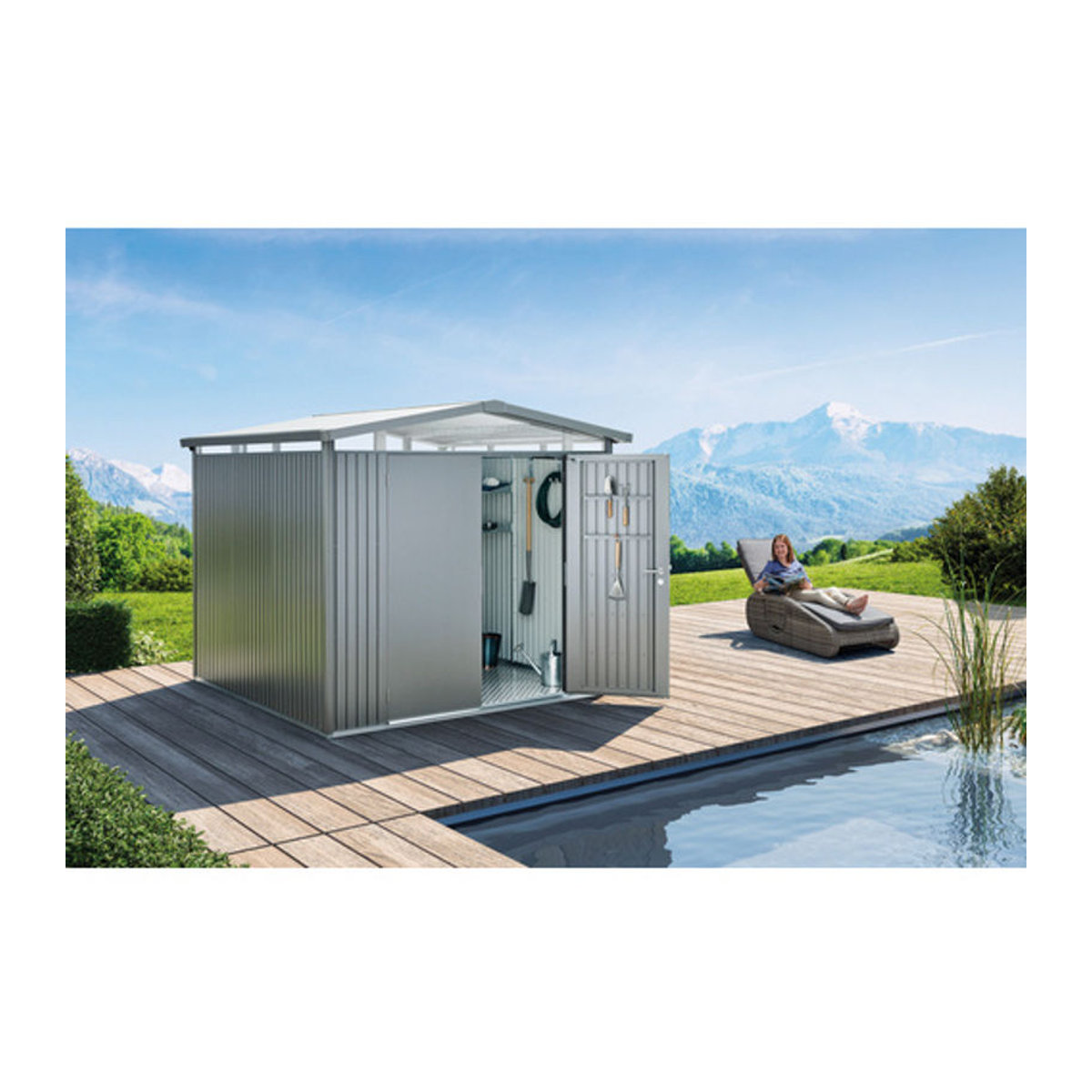 Biohort Gerätehaus Panorama aus Metall in Grau, B x H x T: 273 x 227 x 278 cm - Bild 4