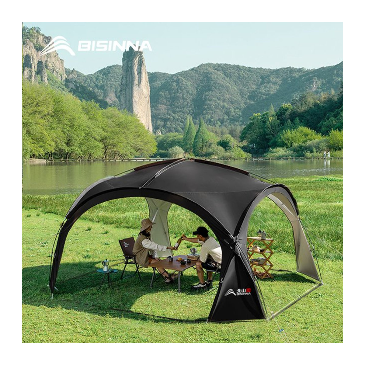 Bisinna Outdoor Camping Kuppel Zelt Luxus Rundzelt mit Baldachin für Garten und Picknick - Bild 1