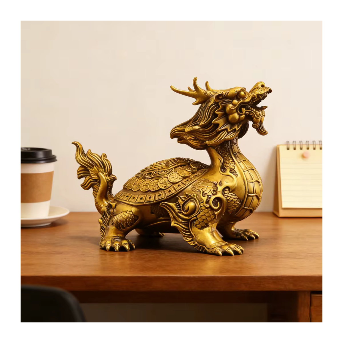 Bixie Beast Messing-Drachenschildkröte als goldene Schreibtisch-Statue für Feng Shui Reichtum und Schutz als dekoratives Kunstobjekt für dein Zuhause oder Büro - Bild 2