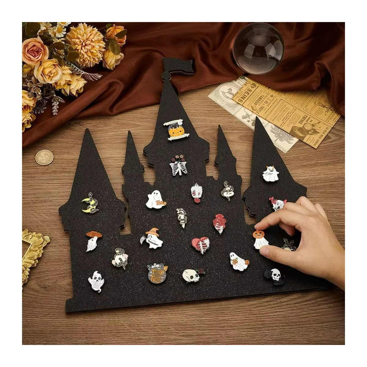 Black Castle Korktafel Pin Board in Schwarz, wandmontierte Pinnwand für Brosche und Pin Collection, rechteckig - Bild 3