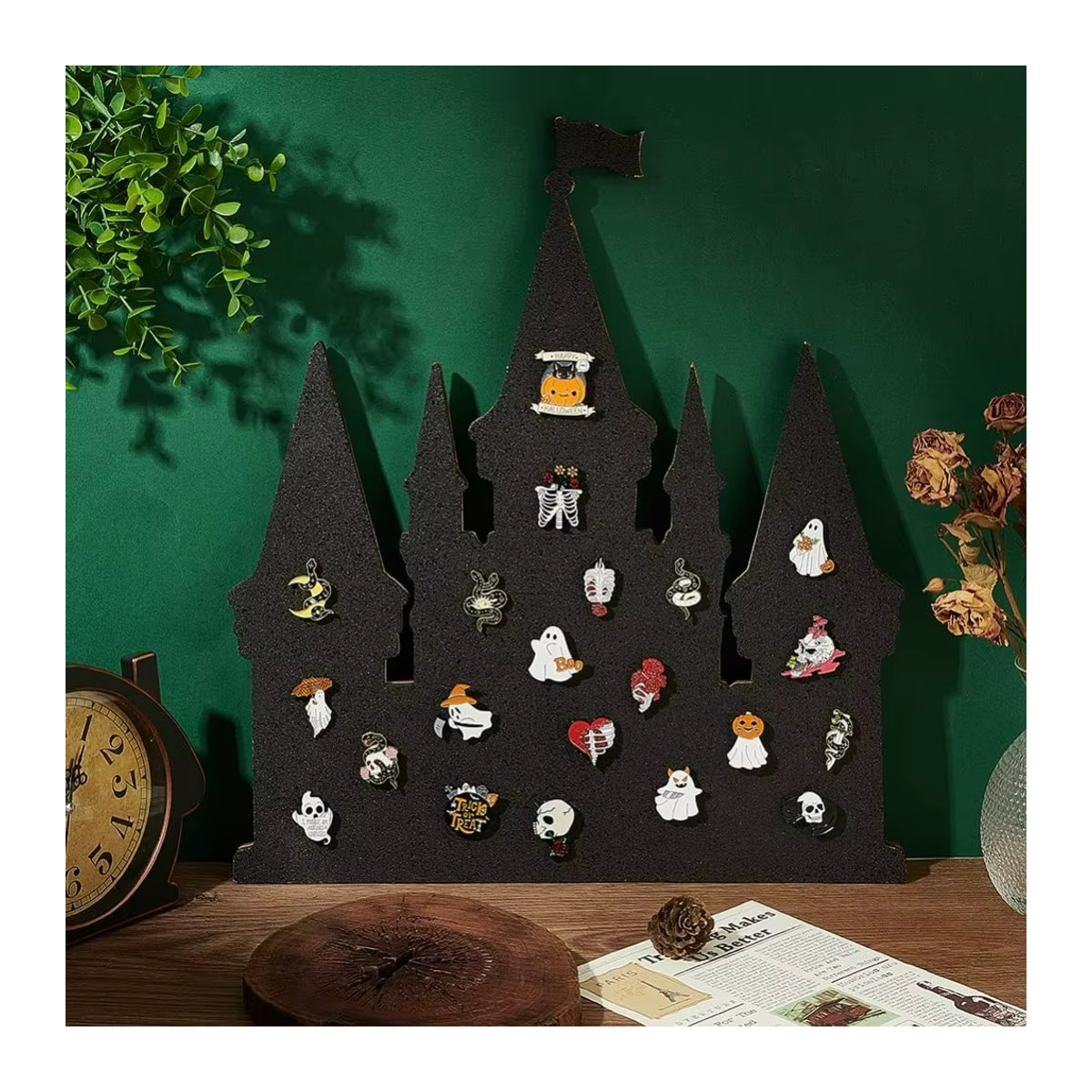 Black Castle Korktafel Pin Board in Schwarz, wandmontierte Pinnwand für Brosche und Pin Collection, rechteckig - Bild 5