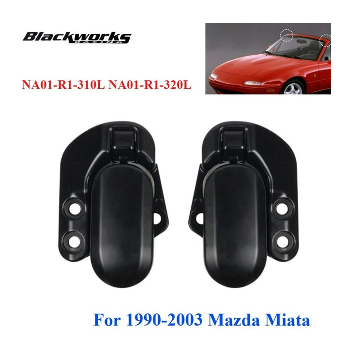 Black Works Racing Umwandelbare Dachriegel Set links und rechts mit weichem Oberteil für Mazda Miata 1990–2003, Schwarz - Bild 1