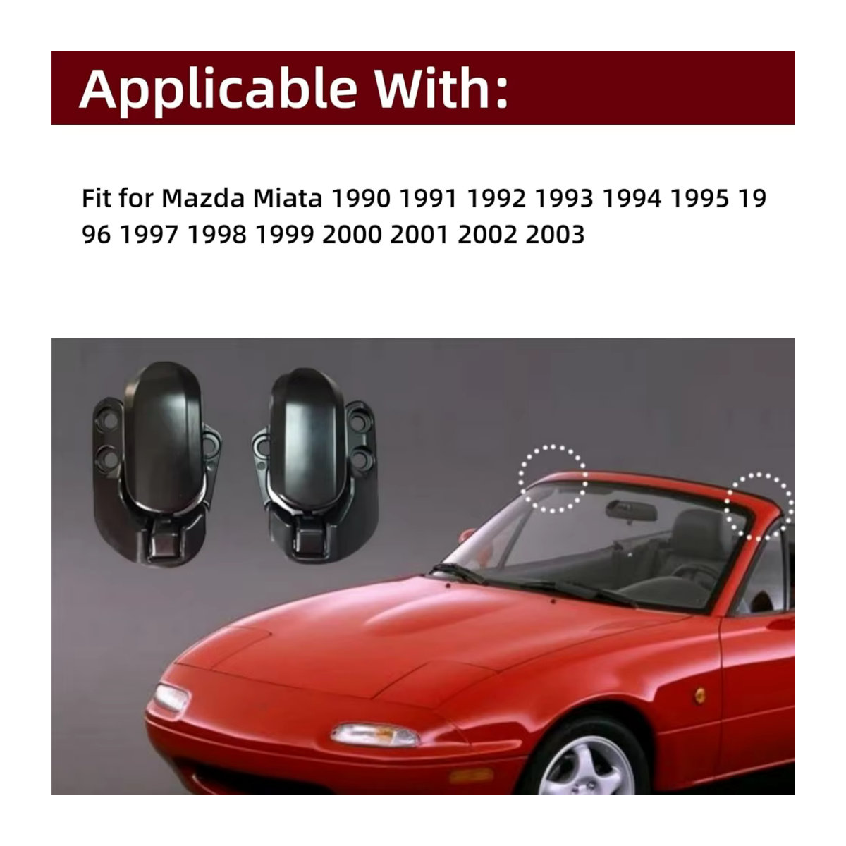 Black Works Racing Umwandelbare Dachriegel Set links und rechts mit weichem Oberteil für Mazda Miata 1990–2003, Schwarz - Bild 3