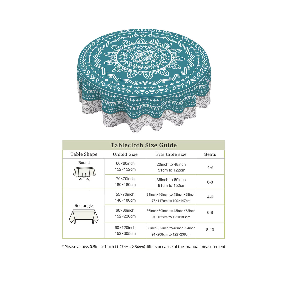 Blau gemusterte Polyester-Tischdecke mit geometrischen Bohemian-Formen und gewelltem Rand für deine Küchen- und Raumdekoration - Bild 4