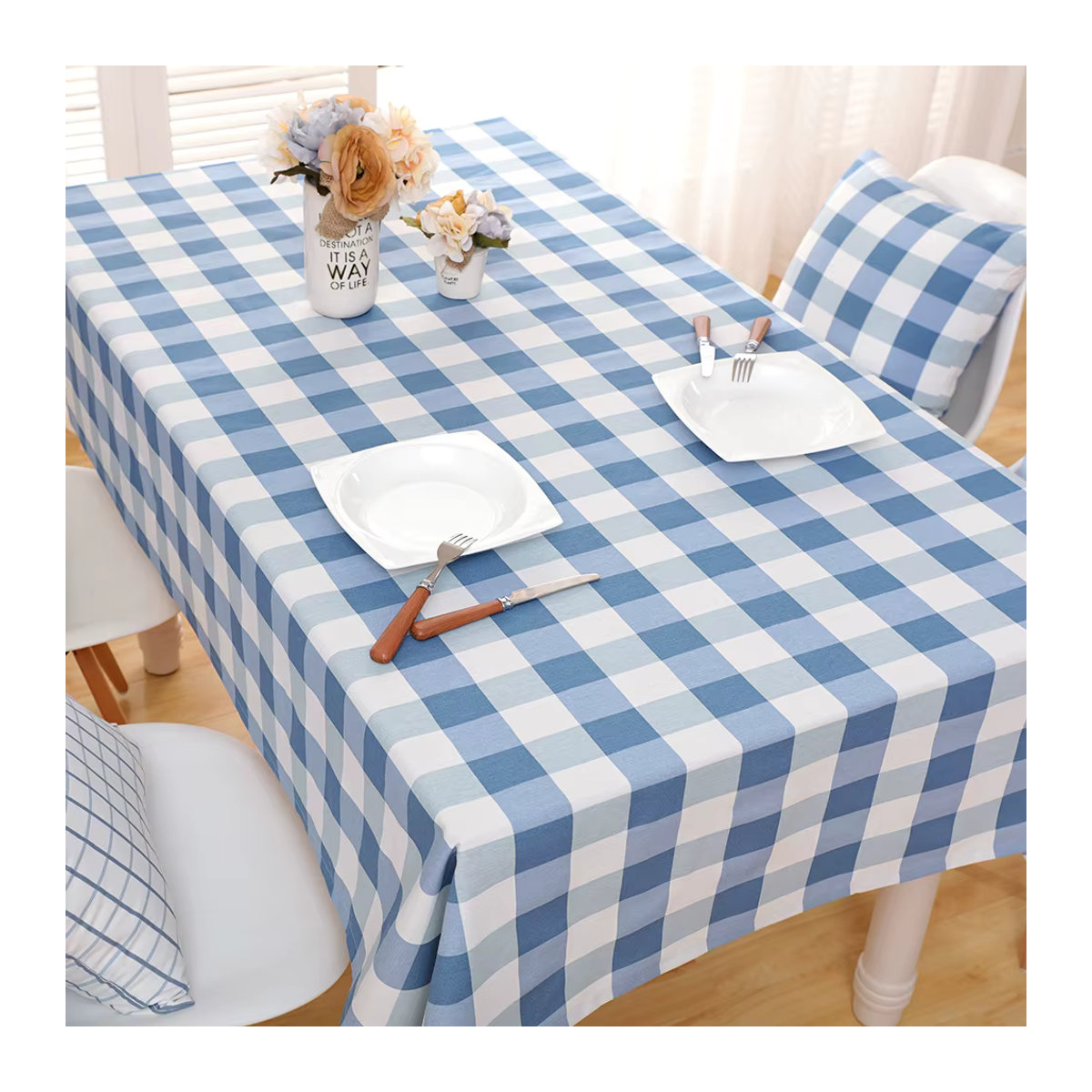 Blau karierte Tischdecke von LOVRTRAVEL für deinen Couchtisch in rechteckiger Form - Bild 4