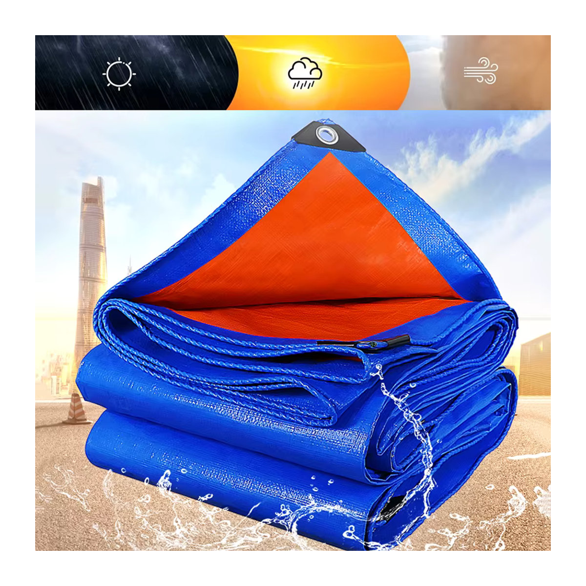 Blaue Rechteck-Plane für Outdoor-Bereiche als UV-Schutz und Regenschutz für Camping, Terrasse oder Baldachin, B/T: 2 x 3 m - Bild 2