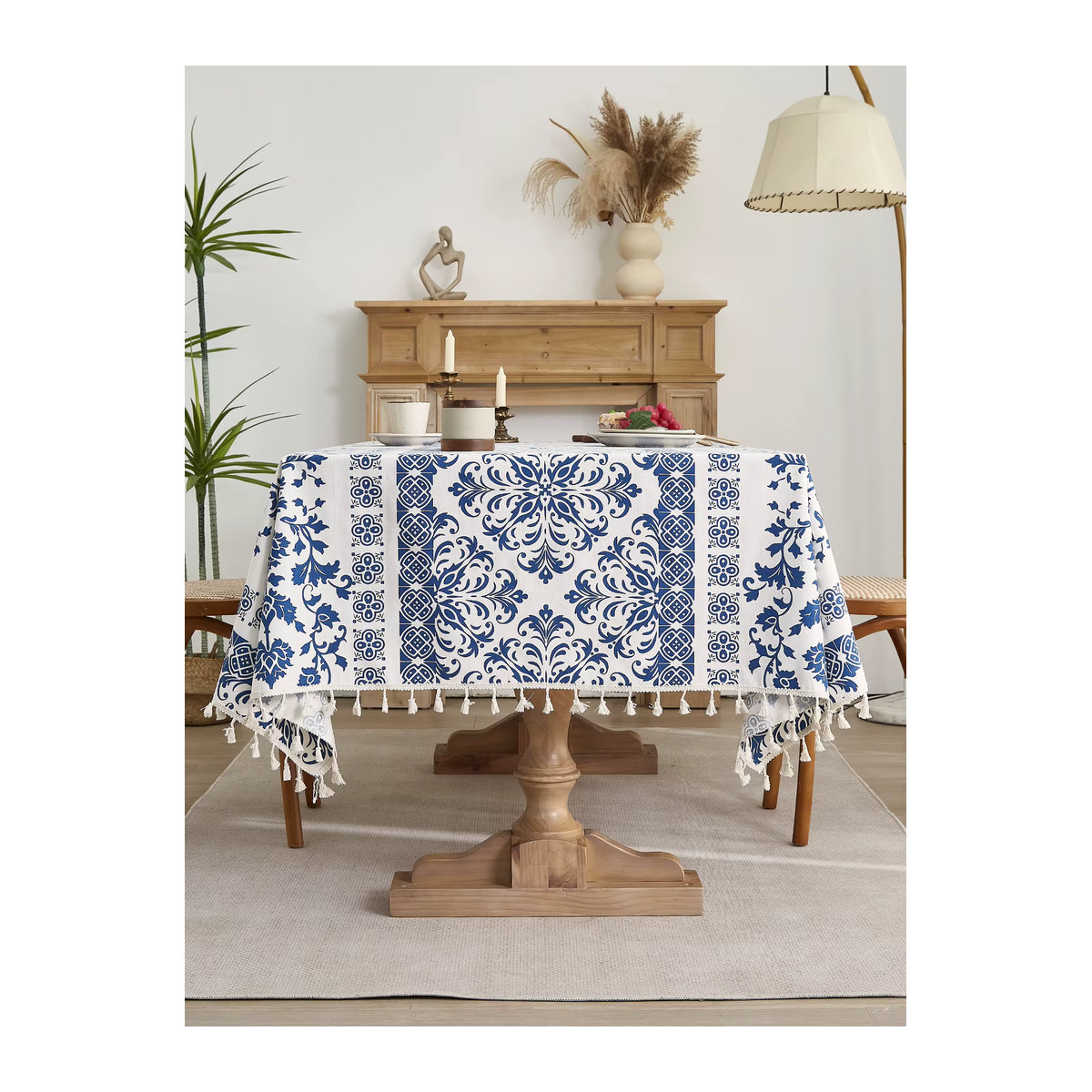 Blaue Tischdecke mit Blumenmuster aus Baumwolle und Leinen für deinen Couchtisch oder Esstisch - Bild 5