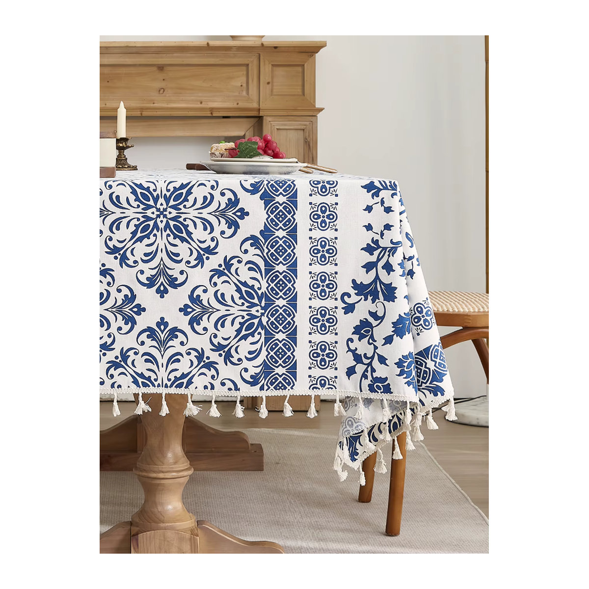 Blaue Tischdecke mit Blumenmuster aus Baumwolle und Leinen für deinen Couchtisch oder Esstisch - Bild 6