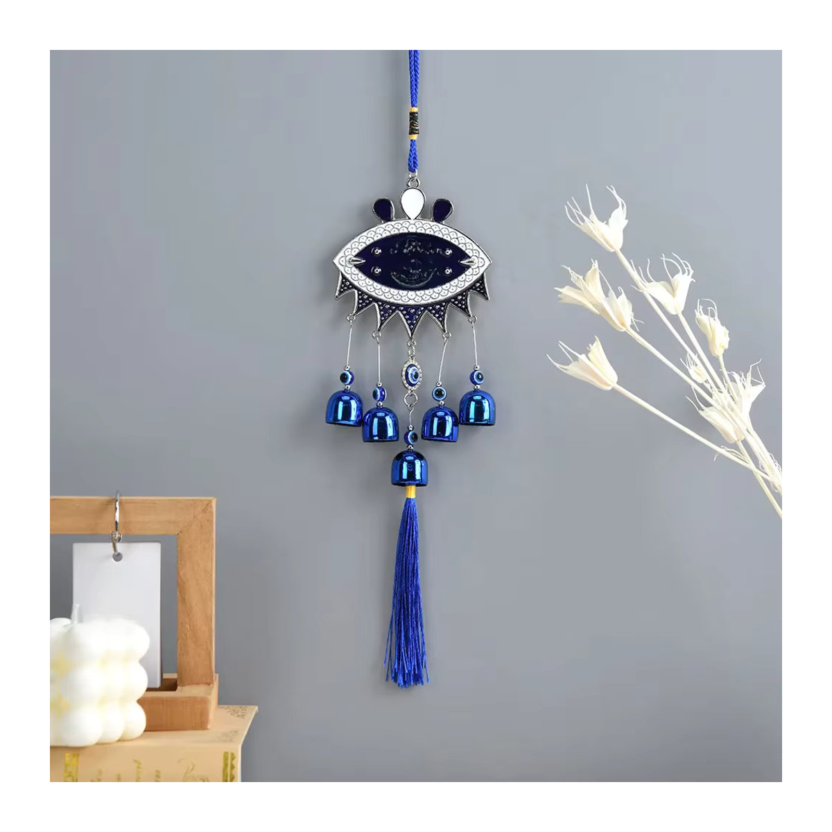Blauer Hamsa Hand Wandbehang aus Metall mit Nazar Evil Eye Ornament im orientalischen Design - Bild 4