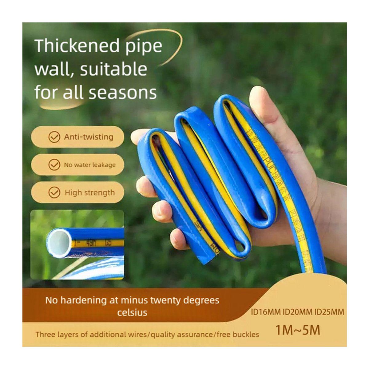 Blauer Hochdruck-Wasserrohrschlauch aus PVC für die landwirtschaftliche Bewässerung und den Haushalt, ID 16 mm - Bild 1