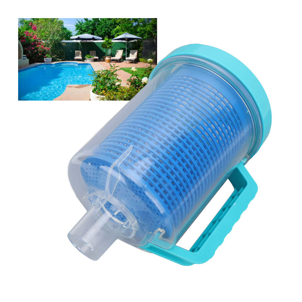 Blauer Inline Pool Blatt Kanister aus Kunststoff mit Mesh Korb als Pool Reiniger Blattfänger für Hayward W560 und Pentair R211084 - Bild 2
