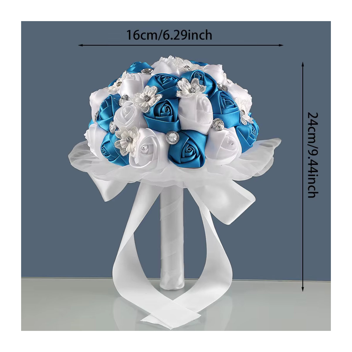 Blauer künstlicher Rosenstrauß TRUE LOVE GIFT aus Textil für deine Hochzeit - Bild 5