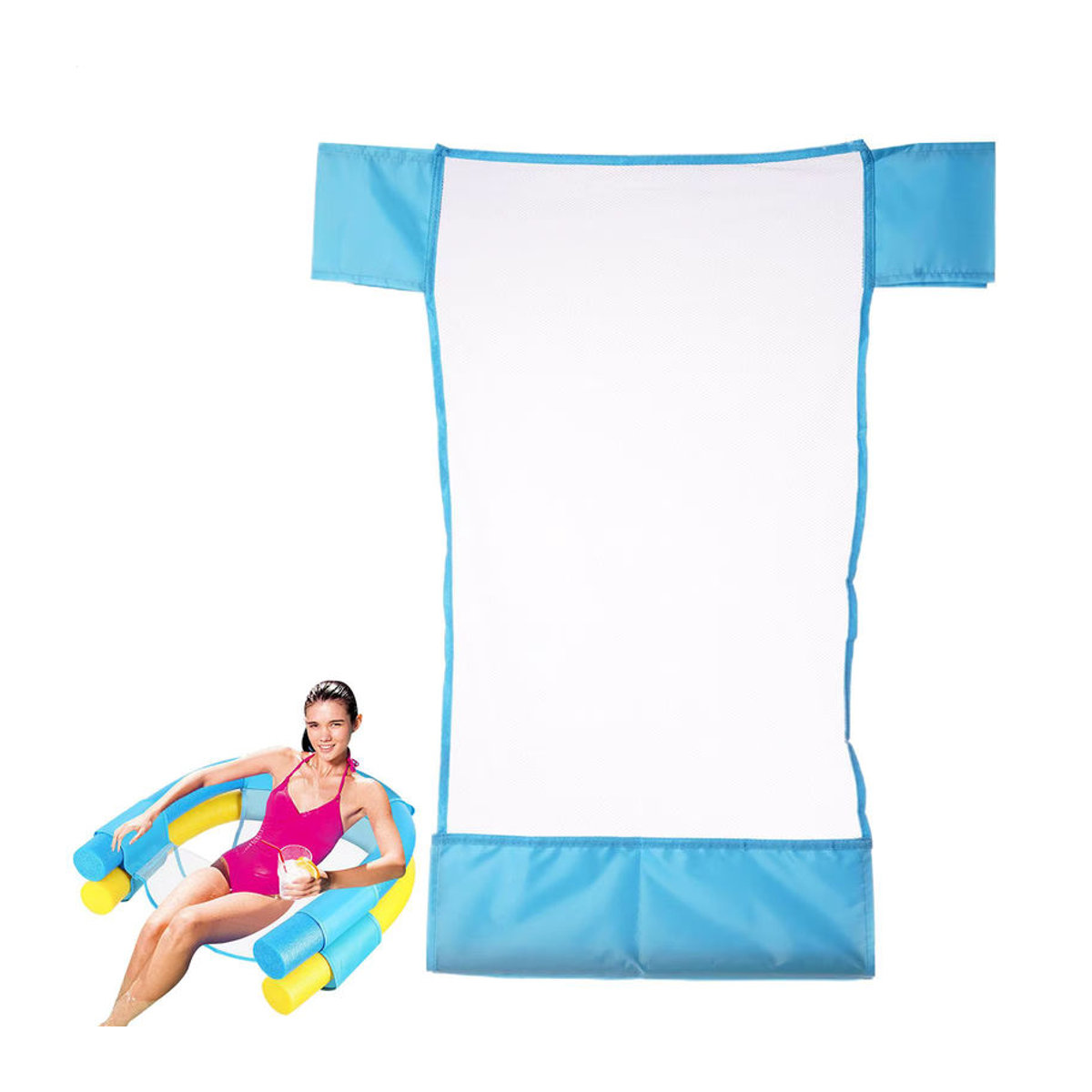 Blauer Mesh Pool Liegestuhl mit Schwimmring und Hängematte für das Schwimmbad - Bild 1