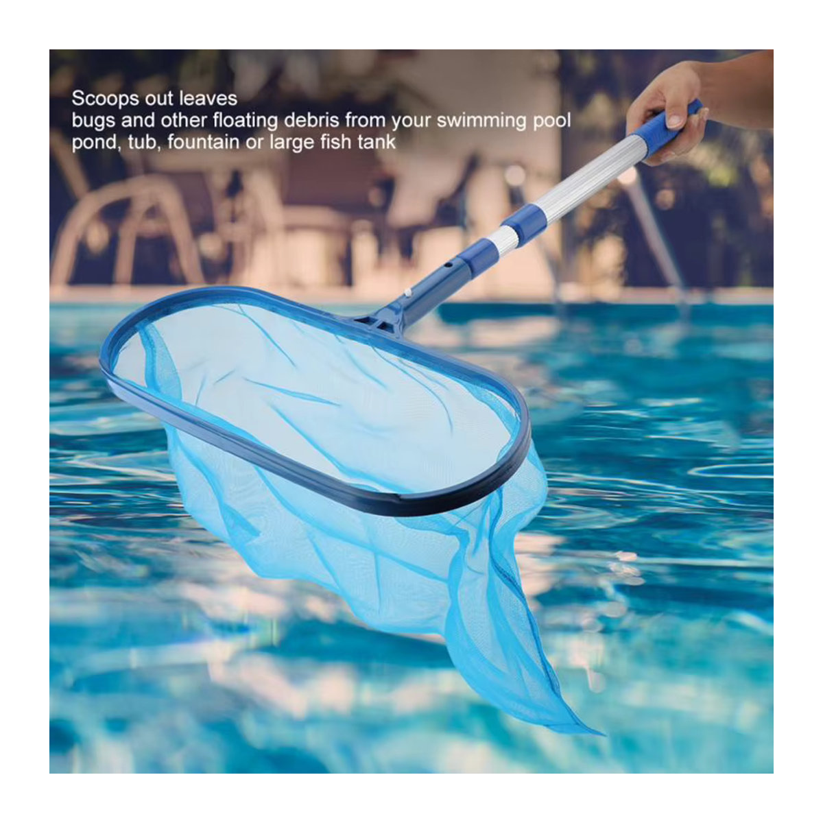 Blauer Pool-Rechen mit Reinigungsnetz für die Pool- und Teichreinigung als Skimmer-Zubehör - Bild 2