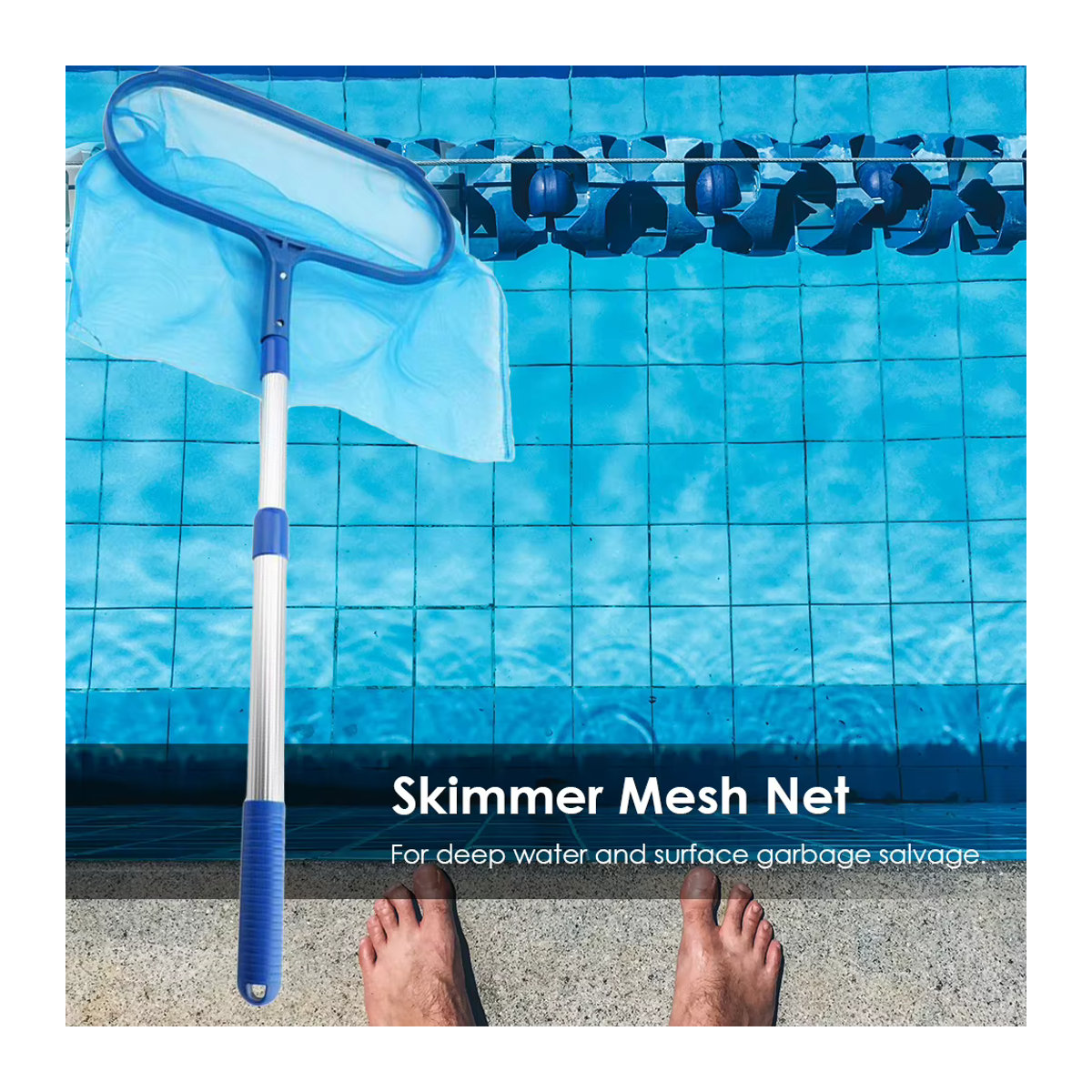 Blauer Pool-Rechen mit Reinigungsnetz für die Pool- und Teichreinigung als Skimmer-Zubehör - Bild 3