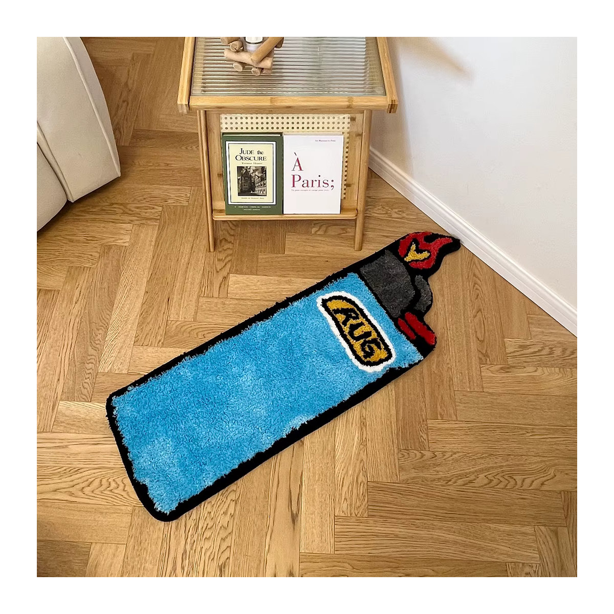Blauer Tufting Teppich als ästhetische Bodenmatte für Schlafzimmer, Wohnzimmer oder Bad mit Anti-Rutsch-Funktion - Bild 4
