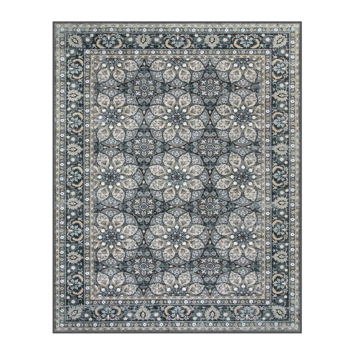 Blauer Vintage Teppich im orientalischen Marokko-Design mit floralem Muster und Anti-Rutsch-Funktion für Wohnzimmer, Schlafzimmer oder Flur - Bild 1