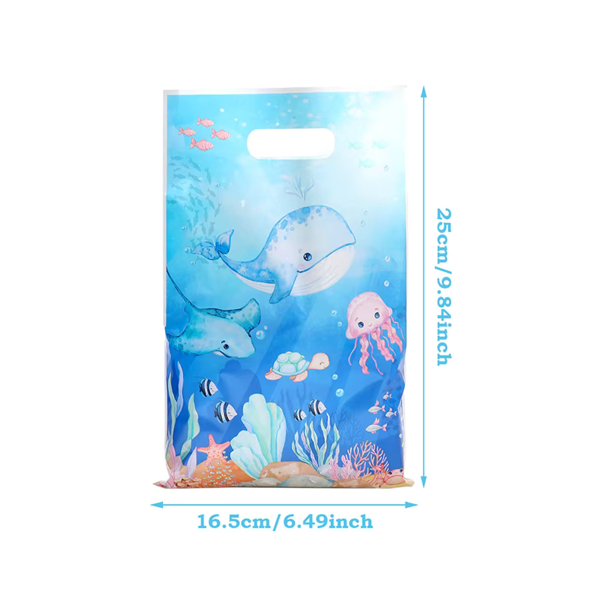 Blaues Unterwasser-Thema Geschenktüten aus Kunststoff für Kindergeburtstage und Babypartys im maritimen Design - Bild 4