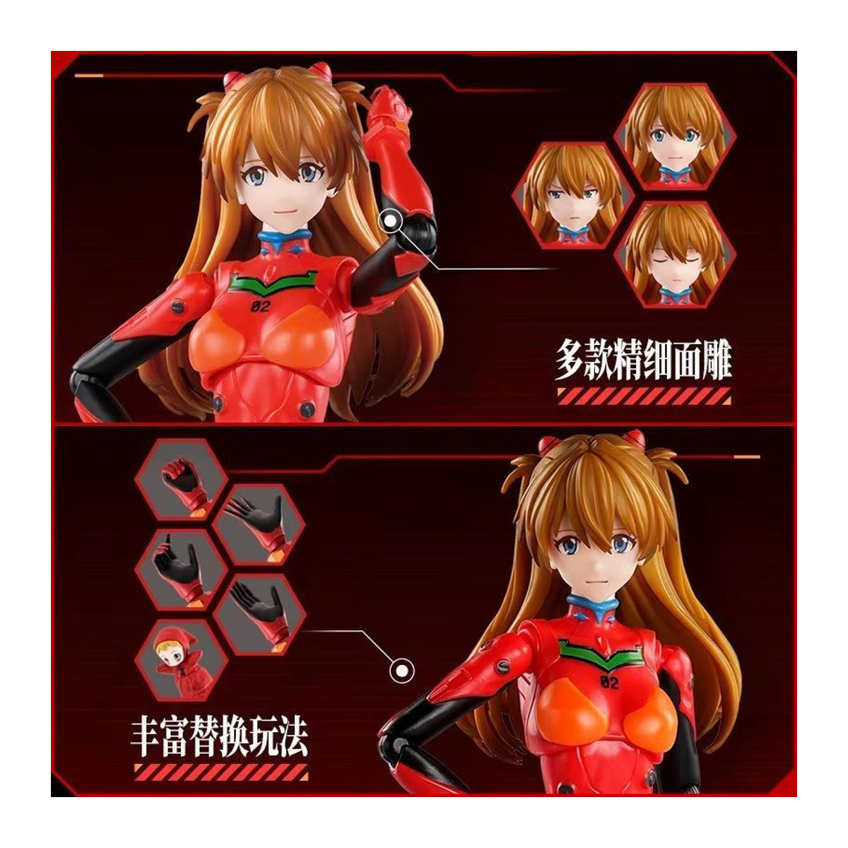 Blokees Neon Genesis Evangelion Miracal Version Actionfiguren Eva Ayanami Rei und Asuka Langley Soryu Modell aus Kunststoff in Rot - Bild 4