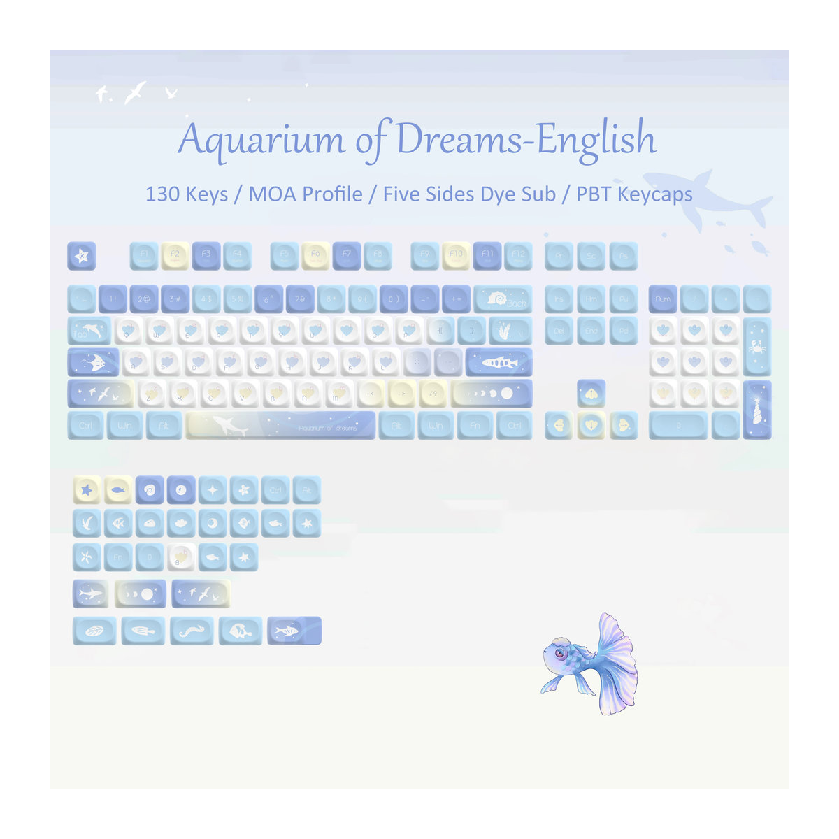Blue Dream PBT-Tastenkappen im MOA-Profil mit 130 Tasten für Cherry MX Switches, mehrfarbig - Bild 6