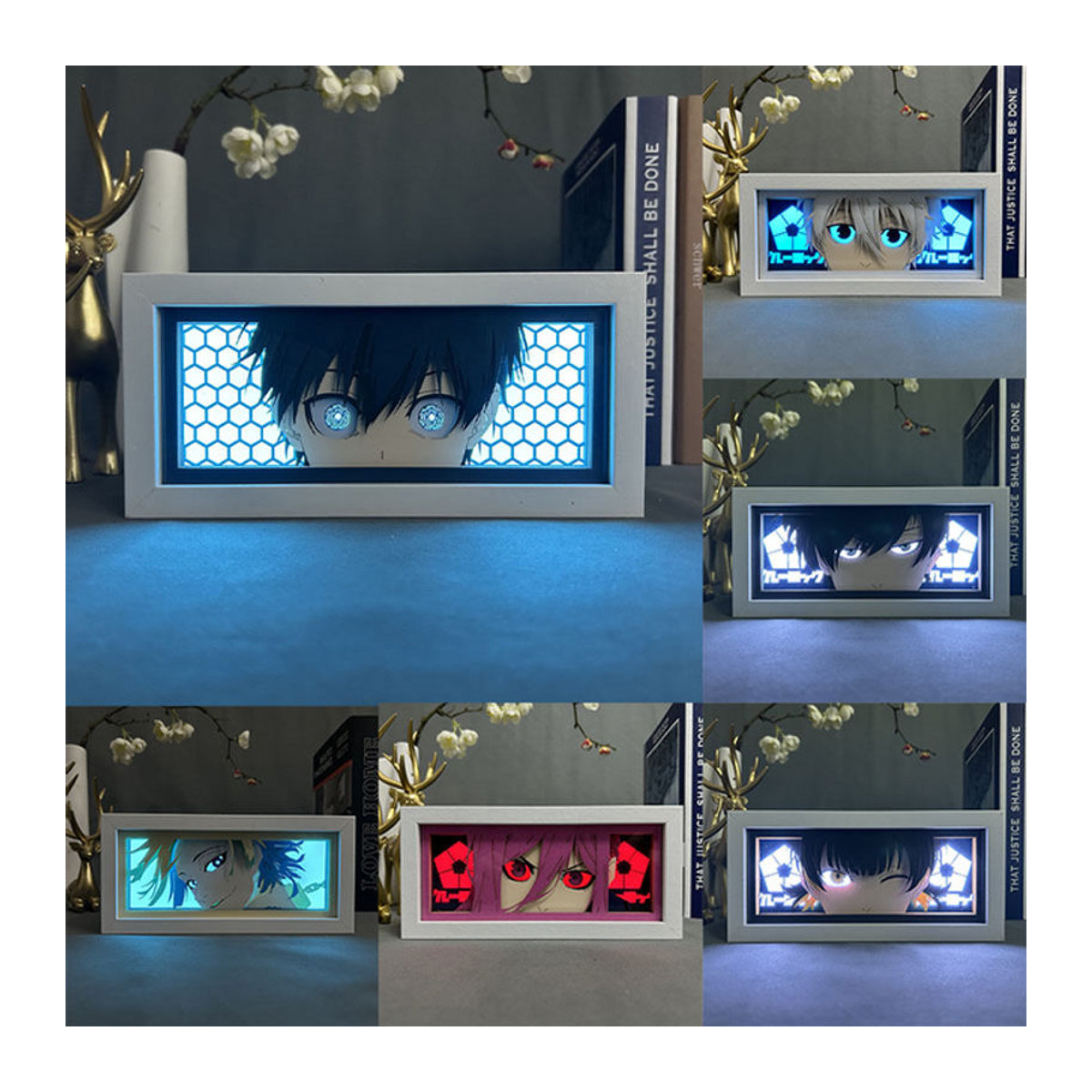 Blue Lock Anime Yoichi Isagi und Seishiro Nagi LED Nachtlicht Papier-Schattenbox Nachttischlampe in Blau - Bild 1