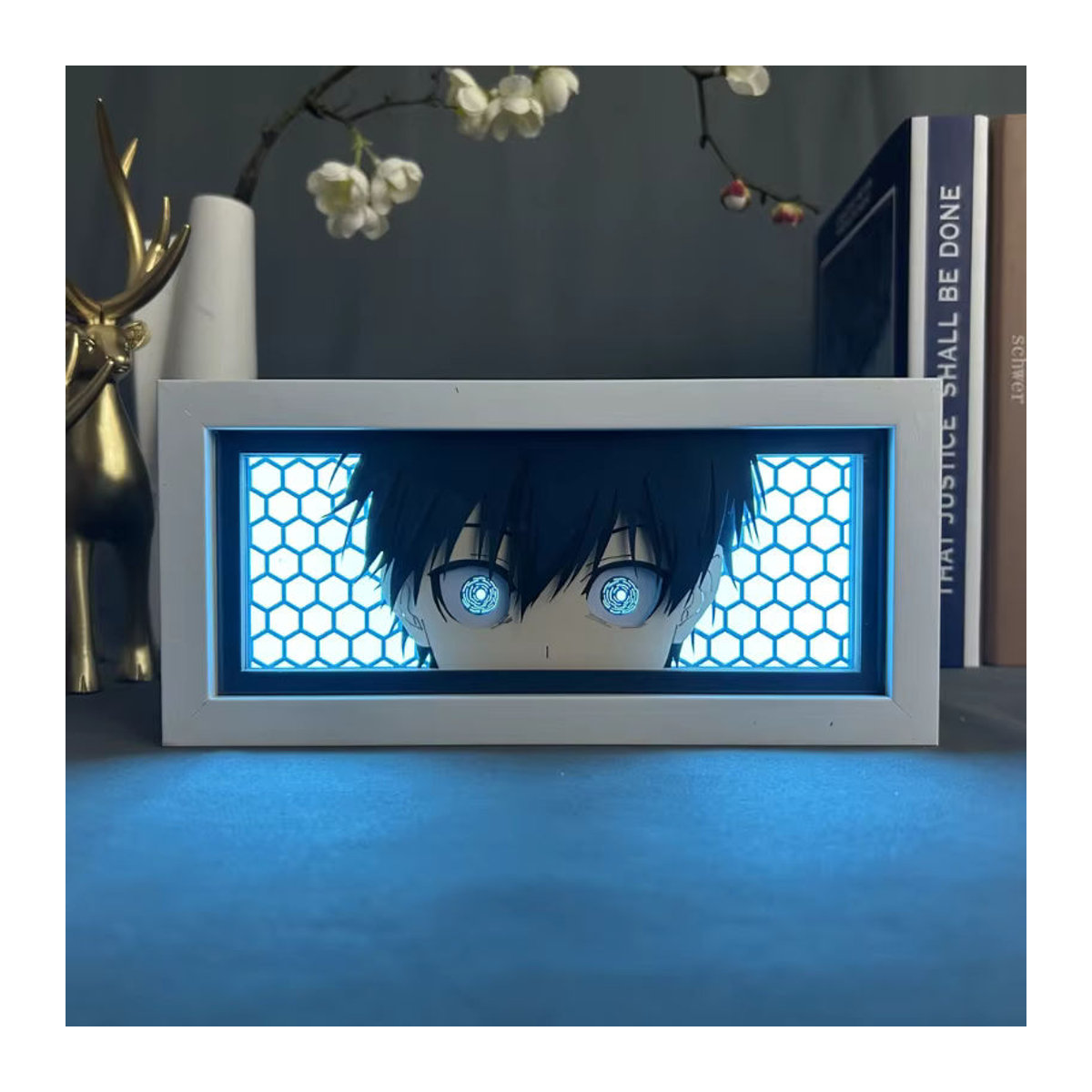 Blue Lock Anime Yoichi Isagi und Seishiro Nagi LED Nachtlicht Papier-Schattenbox Nachttischlampe in Blau - Bild 2