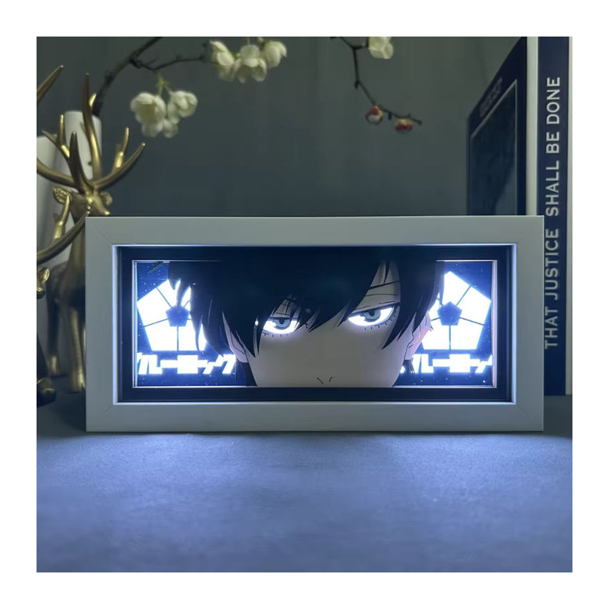 Blue Lock Anime Yoichi Isagi und Seishiro Nagi LED Nachtlicht Papier-Schattenbox Nachttischlampe in Blau - Bild 3