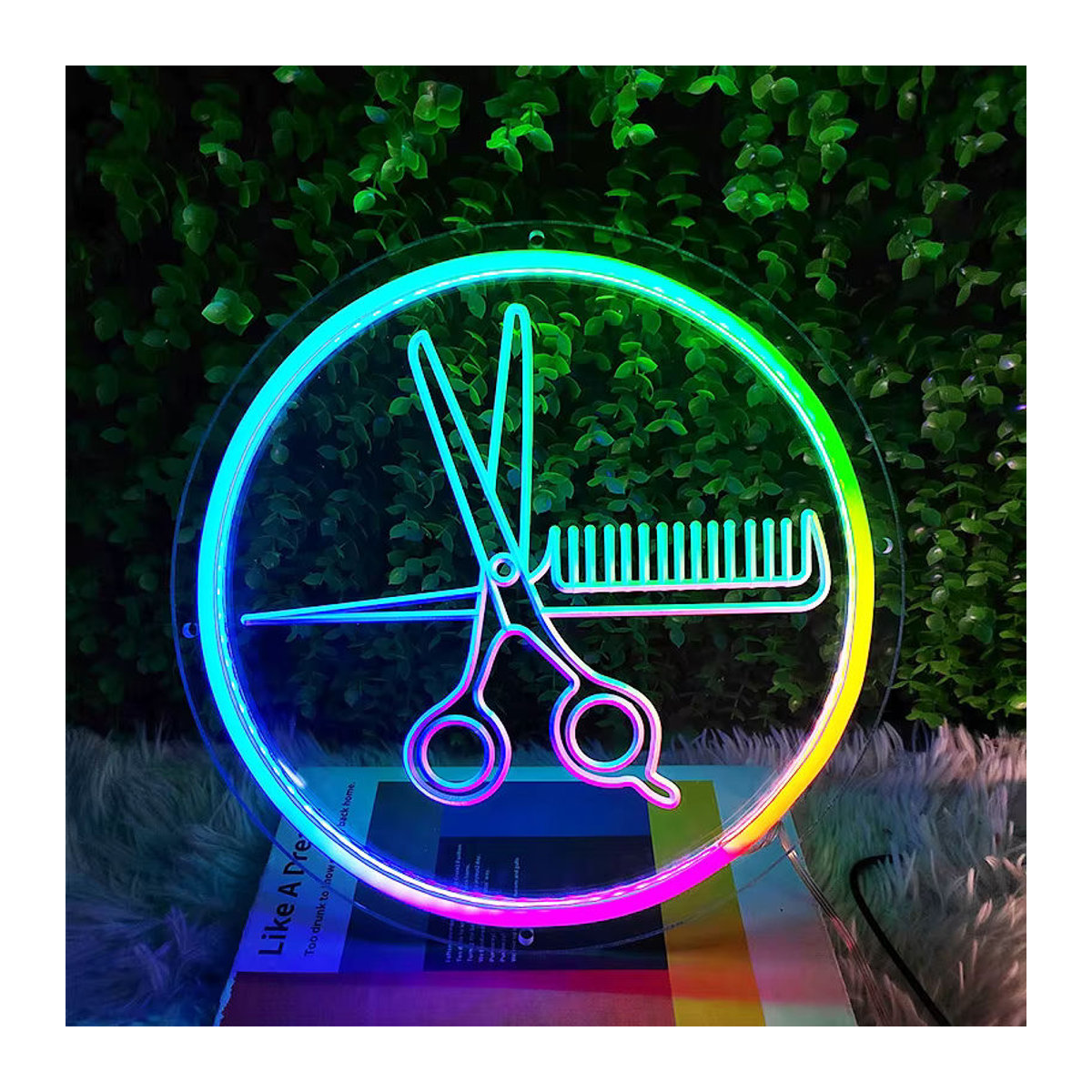 Bluetooth RGBIC Neon LED Schere Wanddeko für Friseursalons in Bunt - Bild 2