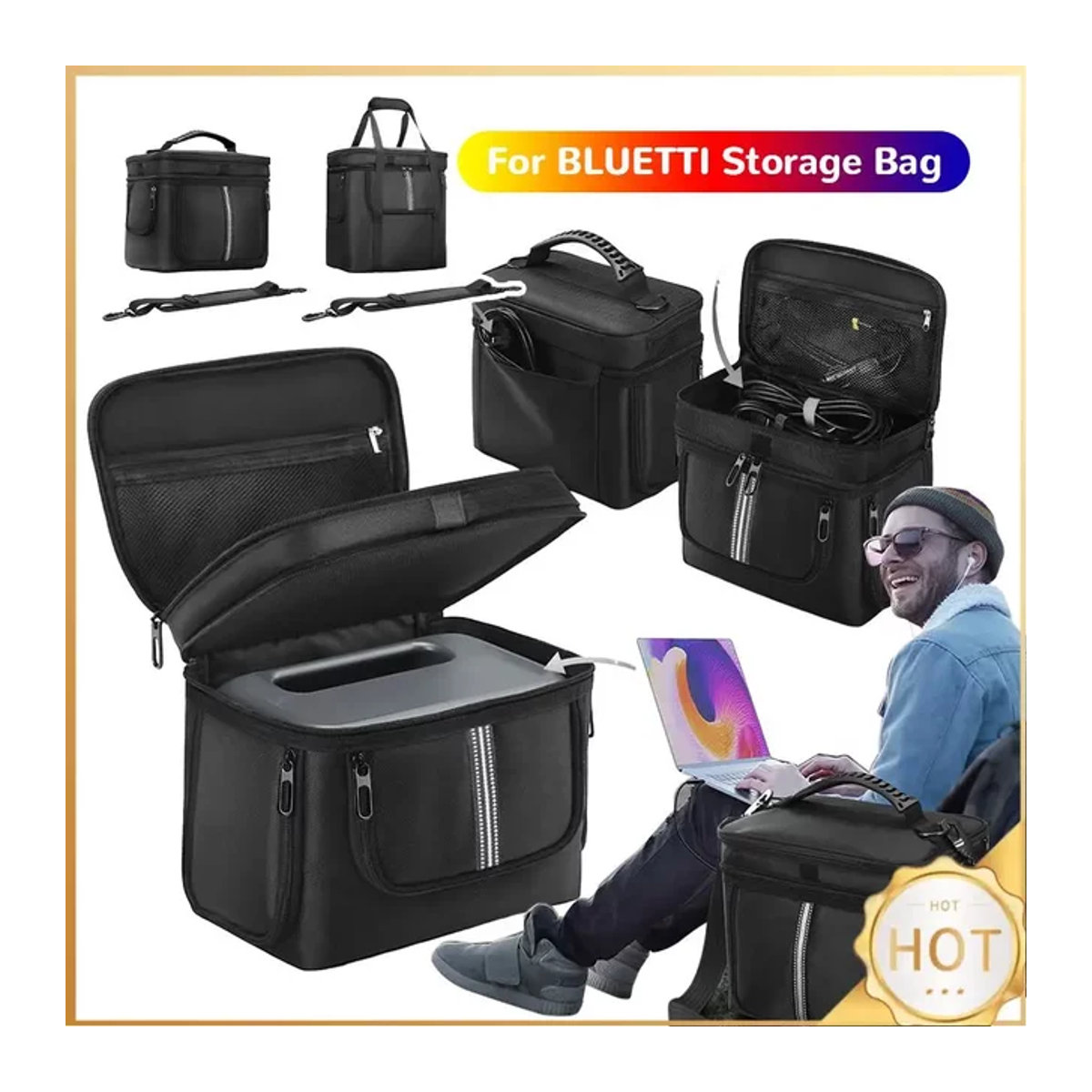 BLUETTI Schutzhülle Reisetasche und Aufbewahrungstasche für Power Station EB3A und AC180/AC2A in Schwarz - Bild 1