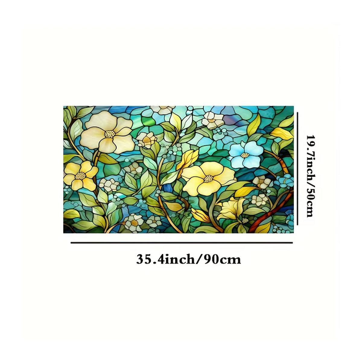 Blumen Fensterfolie zur Privatsphäre mit floralem Art Déco Design, elektrostatische Vinyl-Aufkleber für Glasfenster in Mehrfarbig, rechteckig - Bild 2