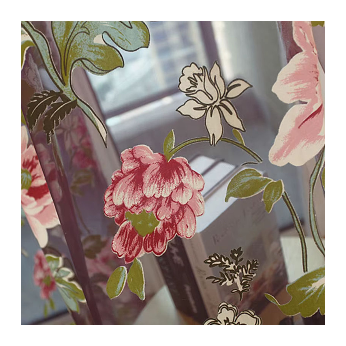 Blumen Tüll Vorhang mit Pfingstrosen-Design für Fenster und Raumteiler, Breite: 100 cm, Höhe: 200 cm - Bild 3