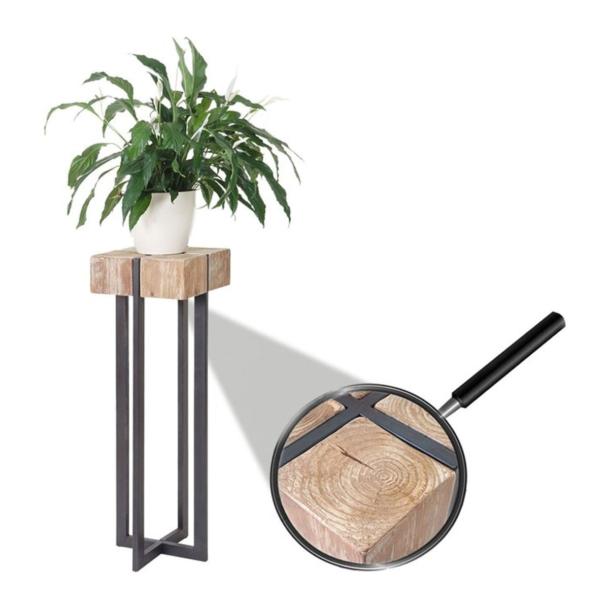 Blumentisch MCW-A15 aus massivem Tannenholz in Natur, rustikale Blumensäule im Landhaus- und Industrial-Stil, Höhe: 100 cm, Breite: 32 cm, Tiefe: 32 cm - Bild 1
