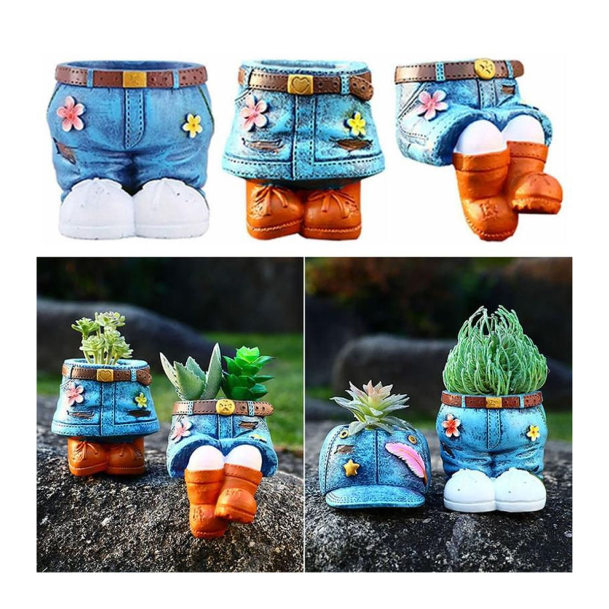 Blumentopf Denim Hosen von Treasure Yard in Blau aus Kunstharz und Keramik als dekoratives Wohnaccessoire - Bild 5