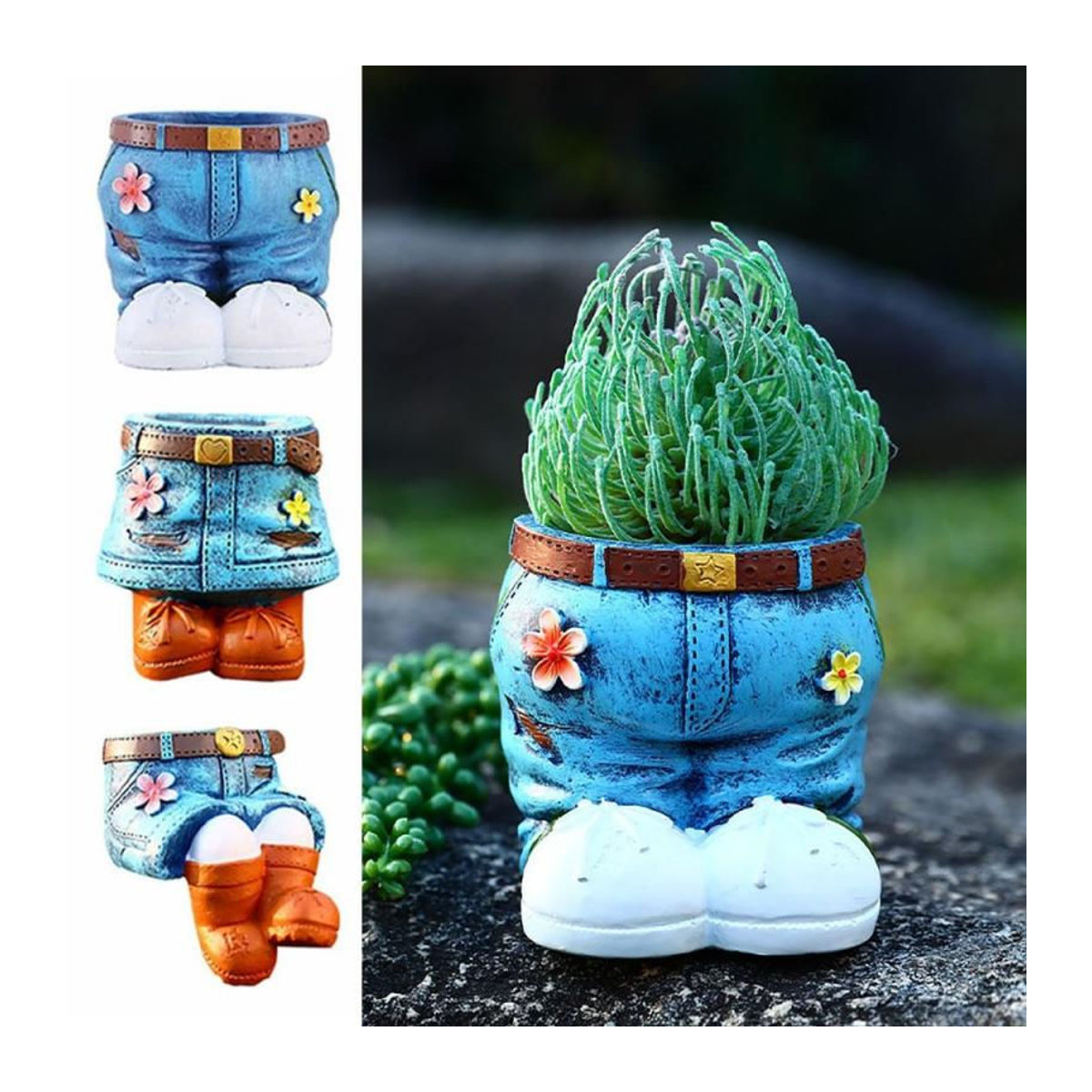 Blumentopf Denim Hosen von Treasure Yard in Blau aus Kunstharz und Keramik als dekoratives Wohnaccessoire - Bild 6