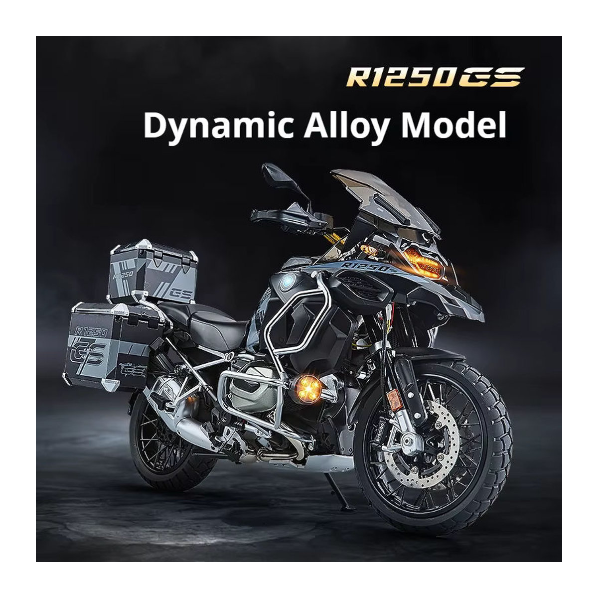 BMW GS R1250 ADV Motorradmodell aus Legierung in Schwarz und Mehrfarbig mit Sprühfunktion im Maßstab 1:7 - Bild 2