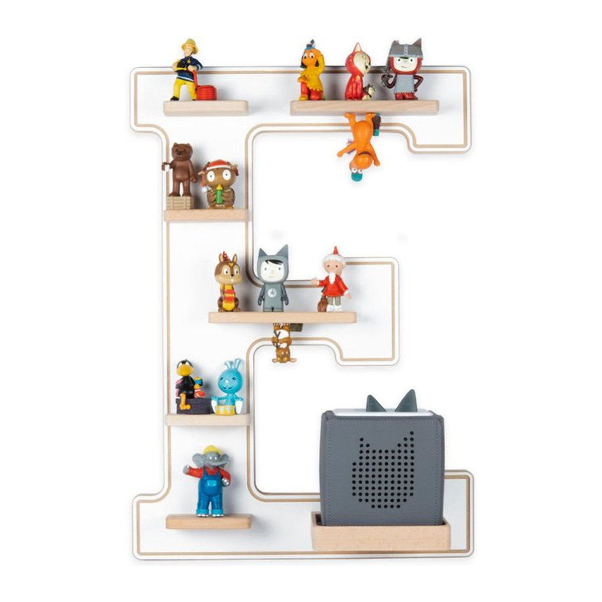 BOARTI Kinderregal Buchstabe E aus Holz für Toniebox und Figuren, Wandregal in Weiß, H x B x T: 54 x 38 x 19 cm - Bild 1