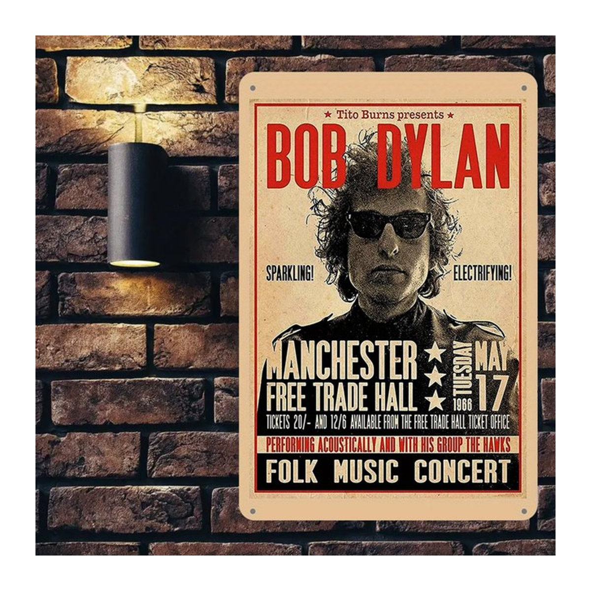 Bob Dylan Free Trade Hall 1966 Konzert Metallblechschild Vintage Musik-Poster Wandkunst mehrfarbig - Bild 1