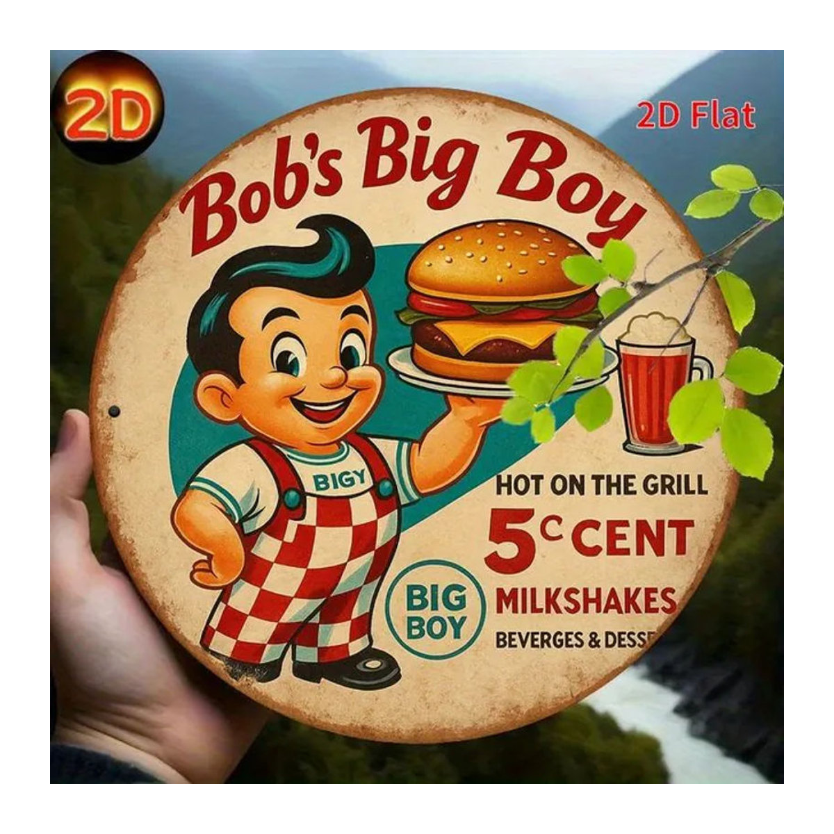 Bob's Big Boy Vintage Rundmetallschild Beige Retro Restaurant Wanddekoration - Bild 1
