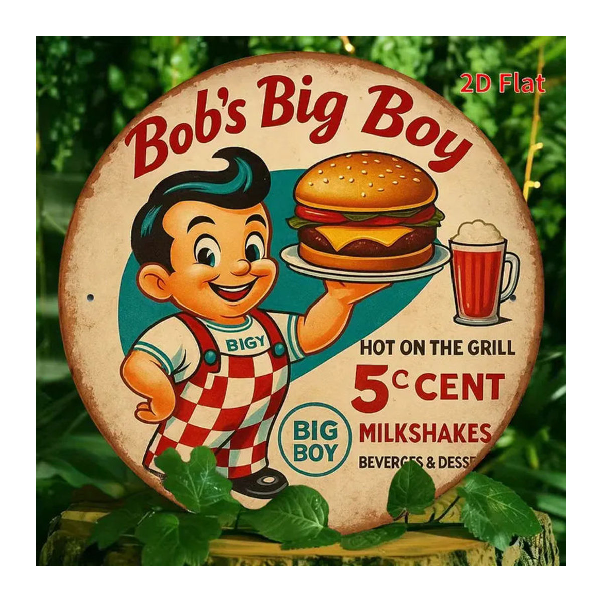 Bob's Big Boy Vintage Rundmetallschild Beige Retro Restaurant Wanddekoration - Bild 2