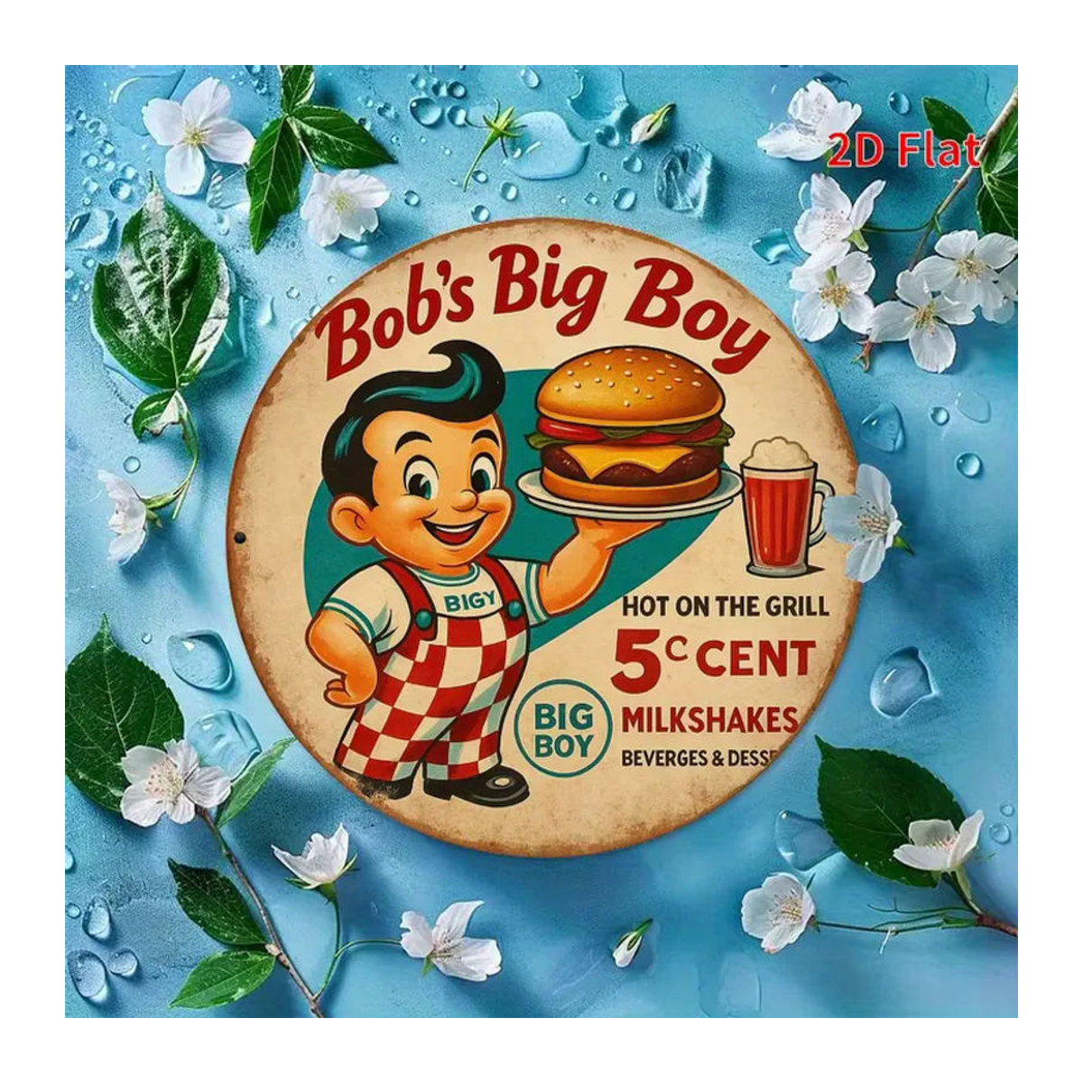 Bob's Big Boy Vintage Rundmetallschild Beige Retro Restaurant Wanddekoration - Bild 3