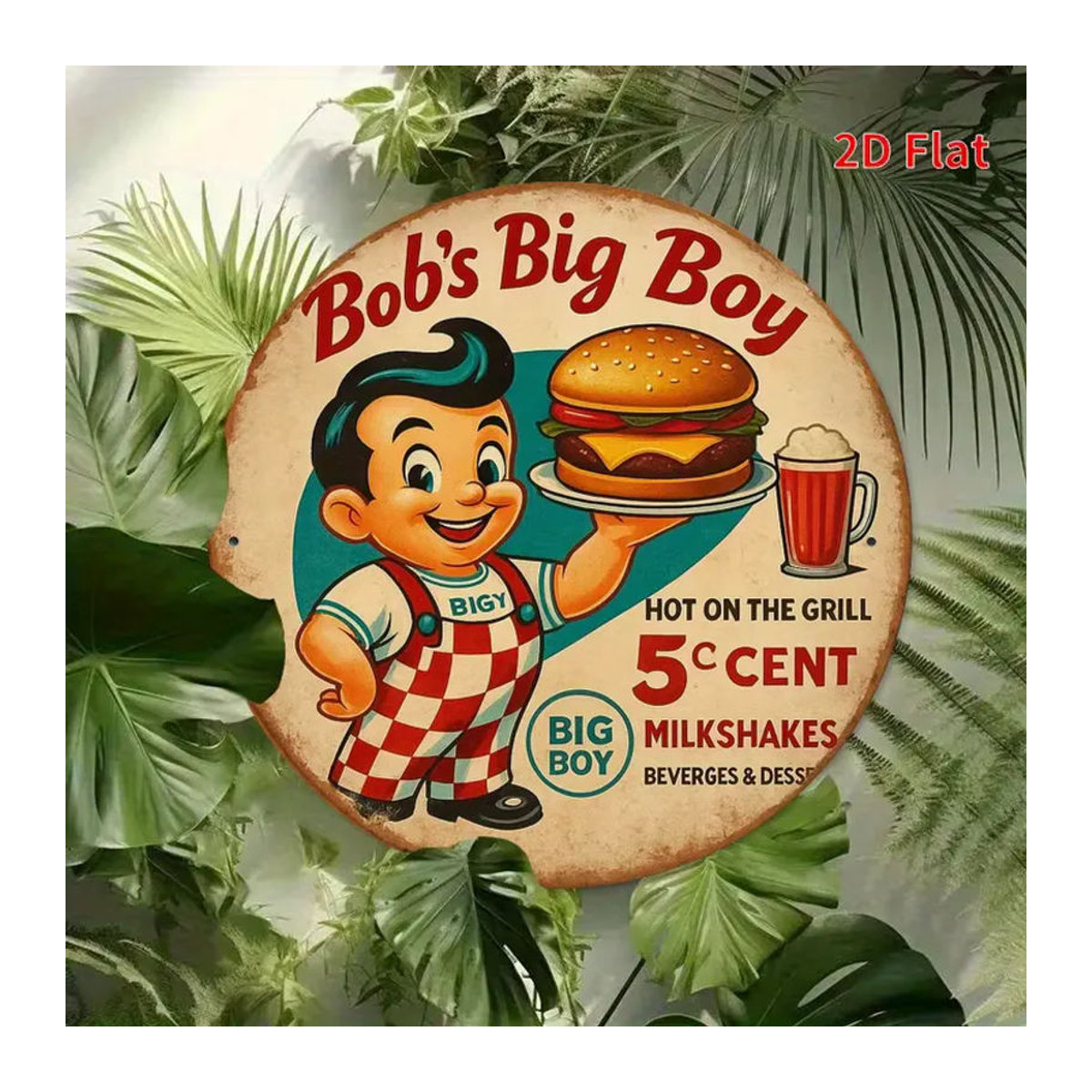 Bob's Big Boy Vintage Rundmetallschild Beige Retro Restaurant Wanddekoration - Bild 4