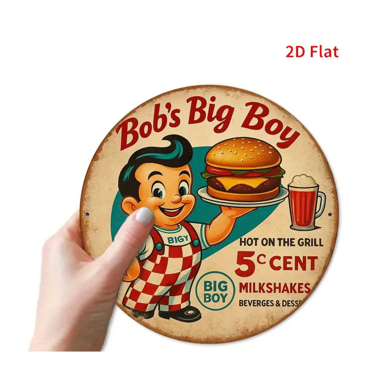 Bob's Big Boy Vintage Rundmetallschild Beige Retro Restaurant Wanddekoration - Bild 5